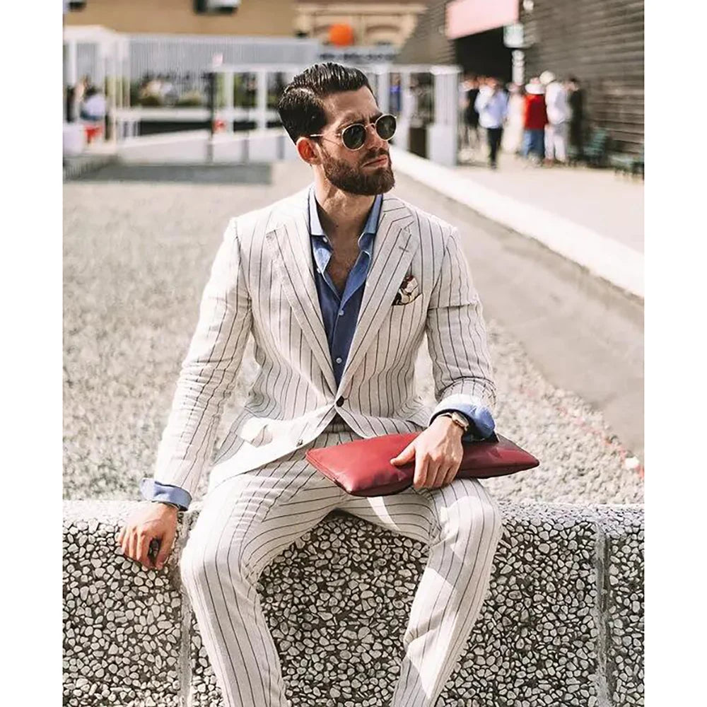 Costume à rayures pour homme, ensemble de soirée formelle, de mariage, de bal, de bal, blazer (veste + pantalon)