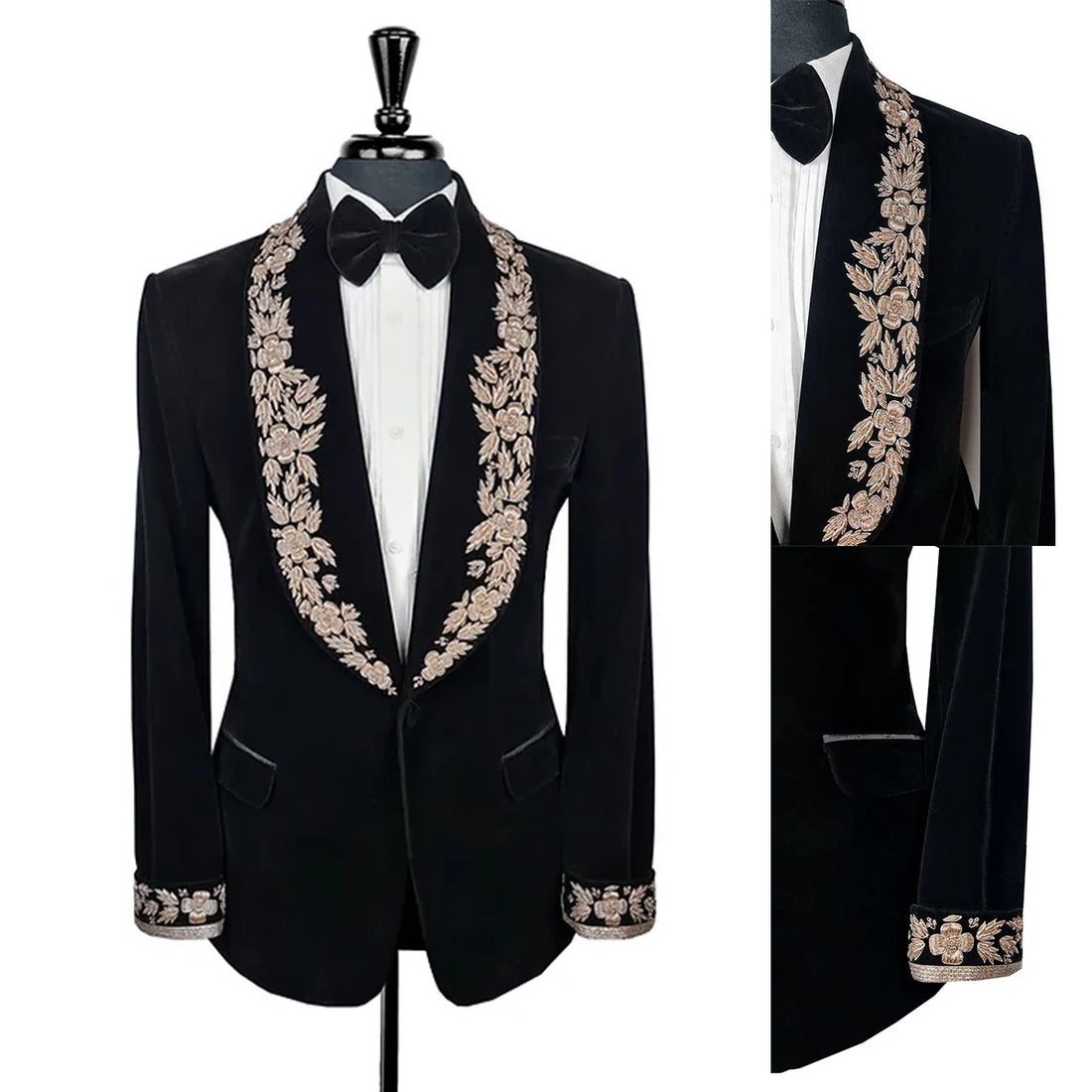 Luxurious Velour Embroidered Men's Wedding Suit Tailored for Grooms Formal Events Party Attire