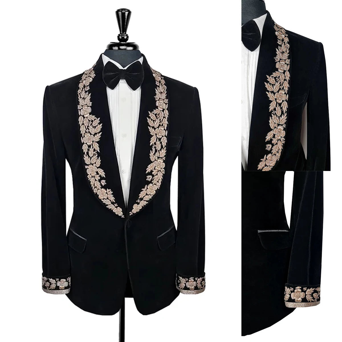 Luxurious Velour Embroidered Men's Wedding Suit Tailored for Grooms Formal Events Party Attire