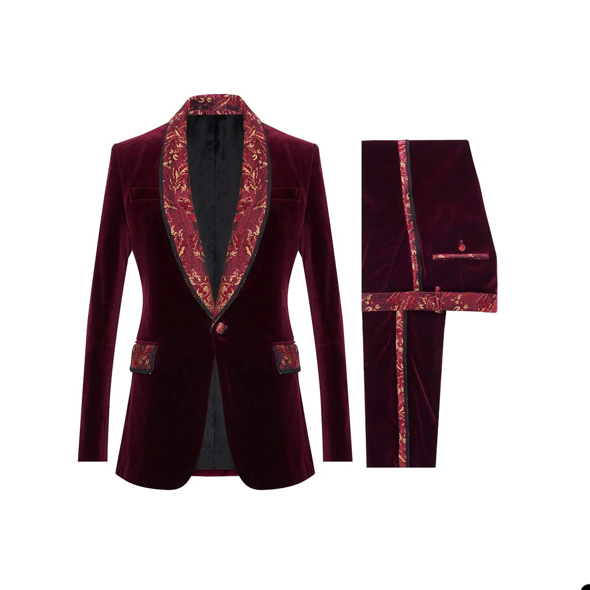 Costume de mariage pour homme en velours de haute qualité, sur mesure, 3 pièces, manteau, gilet, pantalon, beau décolleté en jacquard, costume d'occasion formelle.