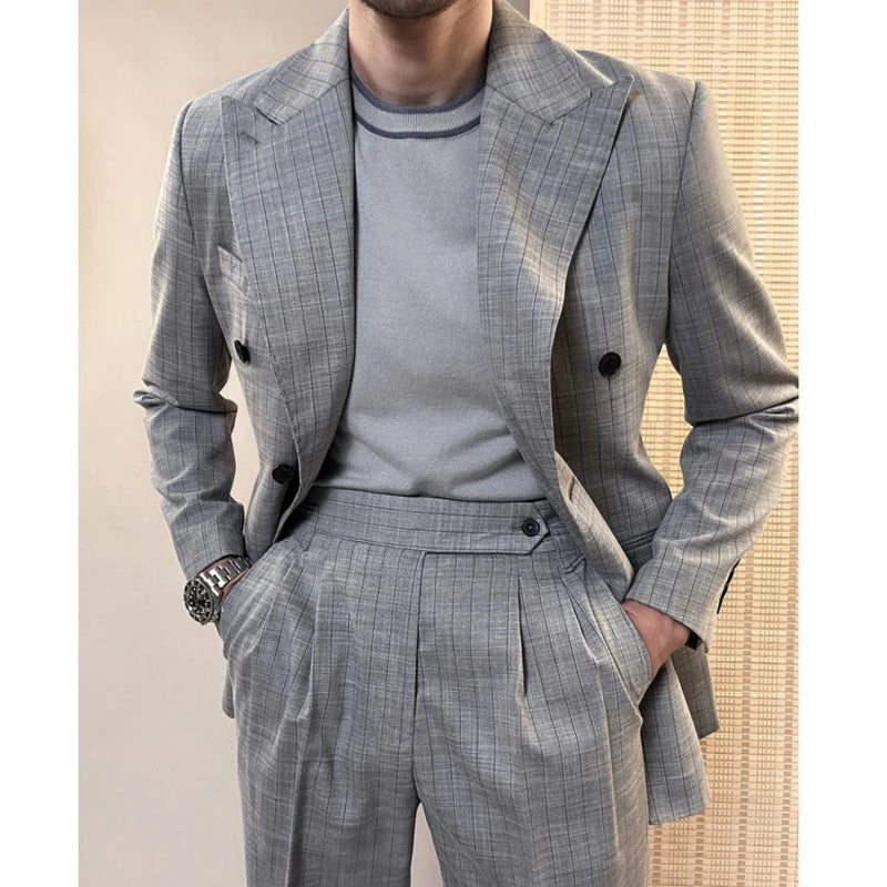 Costume de mariage pour homme, costume formel décontracté à double boutonnage, 2 pièces, pour bureau, travail, fête, bal de promo