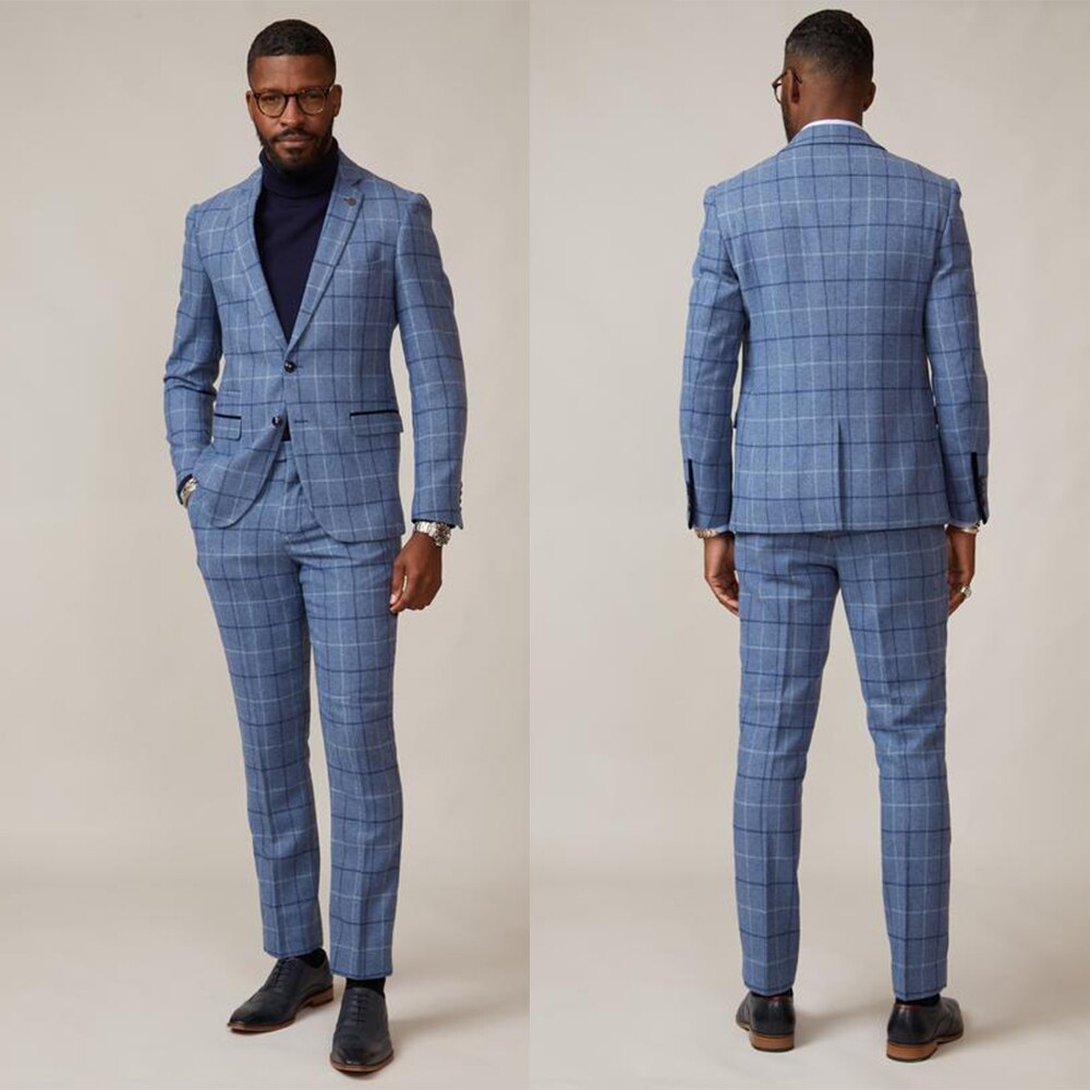 Winter men Wedding Suits 2 Pieces Tweed Check Groom Party Blazer Business Wear Coat(Jacket+Pants)