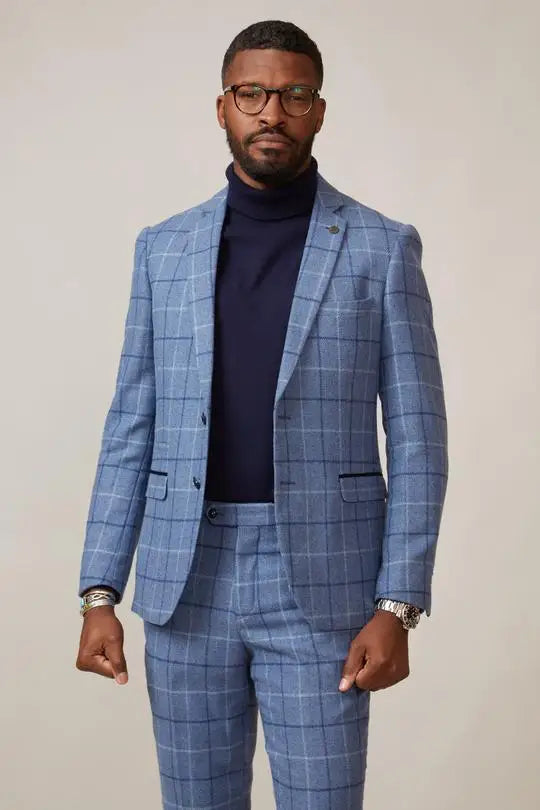 Winter Mens Wedding Suits 2 Pieces Tweed Check Groom Party Blazer Business Wear Coat(Jacket+Pants)