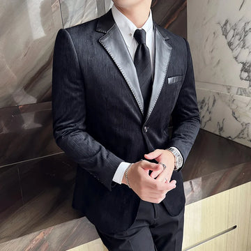 Stylish Black Velvet Suit Jacket for Men Elegant All-in-One Occasion Wear Luxury Deerskin Textured Design