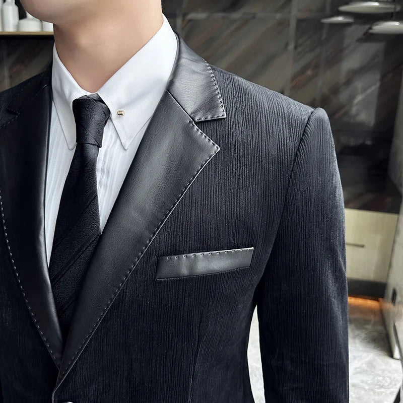 Stylish Black Velvet Suit Jacket for Men Elegant All-in-One Occasion Wear Luxury Deerskin Textured Design