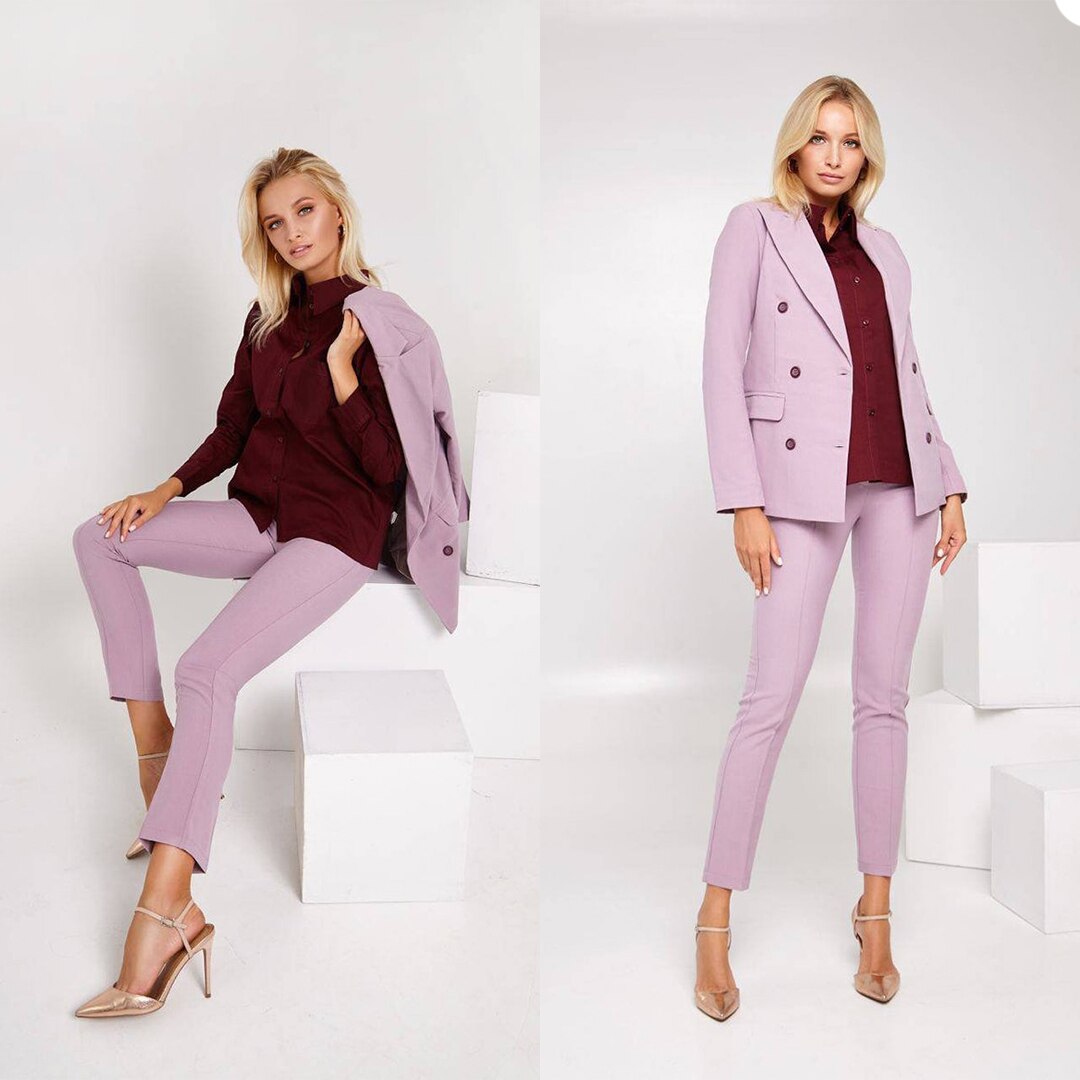 Costume blazer à manches longues pour femme, croisé, tenue formelle, soirée, mariage, pantalon slim, 2 pièces 