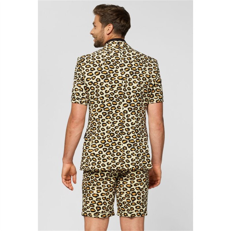 Leopard Short men Tuxedos Summer Beach Groom Wedding Blazer Trousers Suits Business Prom Party (Jacket+Pants)
