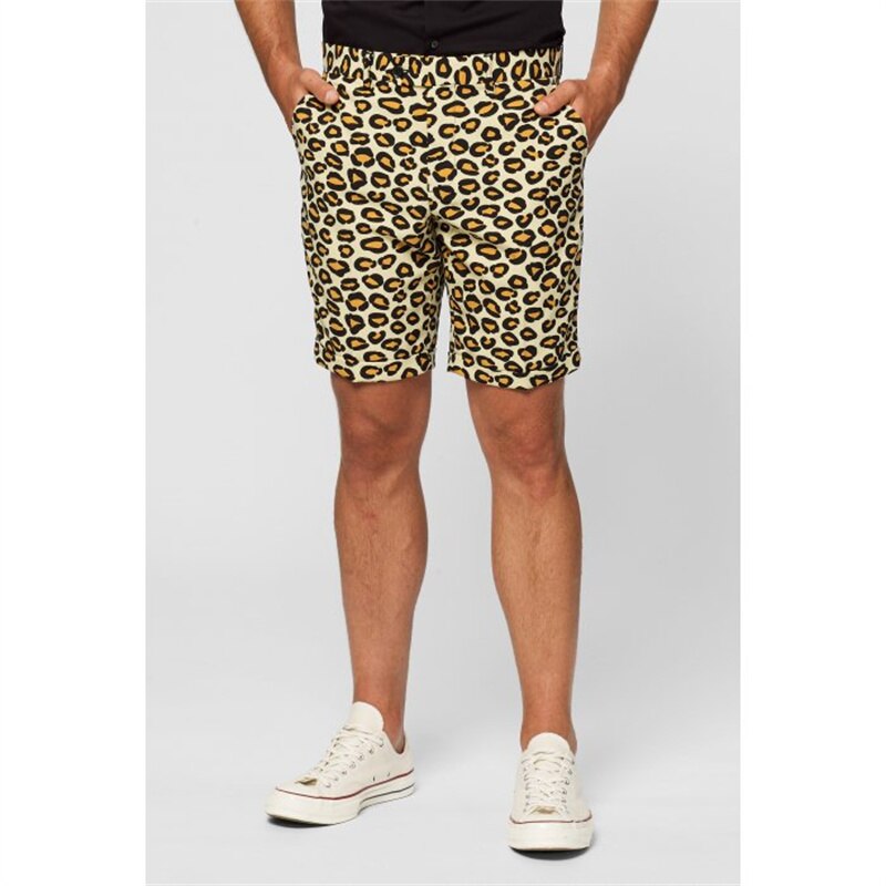 Leopard Short men Tuxedos Summer Beach Groom Wedding Blazer Trousers Suits Business Prom Party (Jacket+Pants)