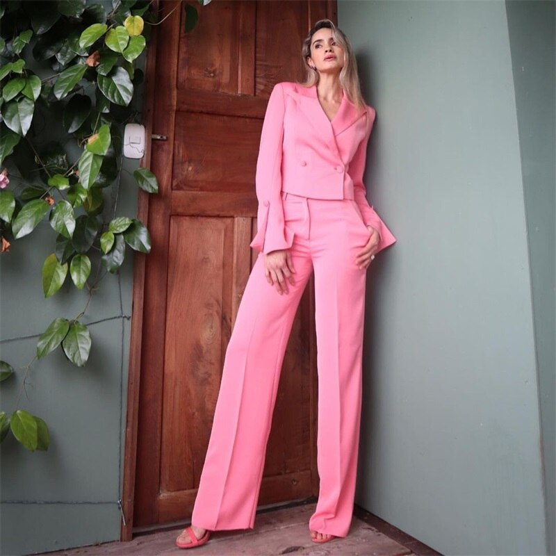 Conjunto de traje rosa intenso de 2 piezas para mujer, chaqueta y pantalón, chaqueta corta, esmoquin de boda, vestido formal de oficina para mujer, vestido de fiesta a medida para graduación. 