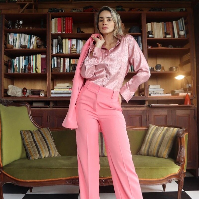 Conjunto de traje rosa intenso de 2 piezas para mujer, chaqueta y pantalón, chaqueta corta, esmoquin de boda, vestido formal de oficina para mujer, vestido de fiesta a medida para graduación. 