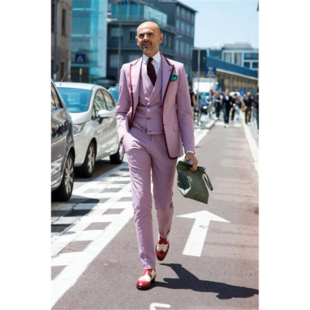 Traje formal rosa intenso para hombre, con corsé, chaqueta de graduación, 3 piezas (chaqueta, pantalón y chaleco) 
