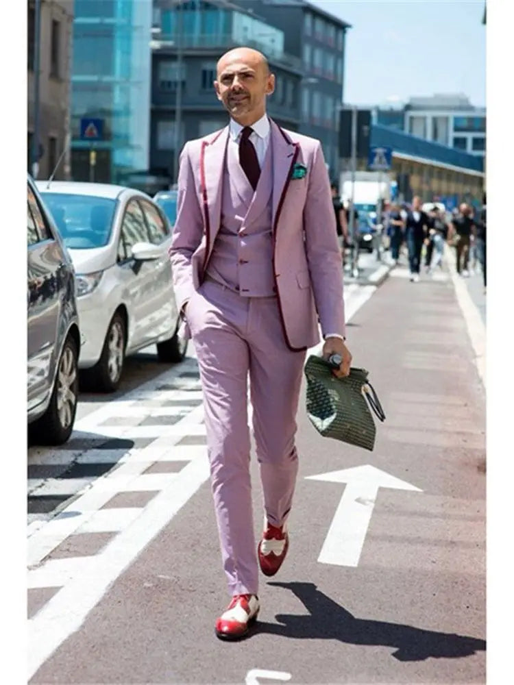 Traje formal rosa intenso para hombre, con corsé, chaqueta de graduación, 3 piezas (chaqueta, pantalón y chaleco) 