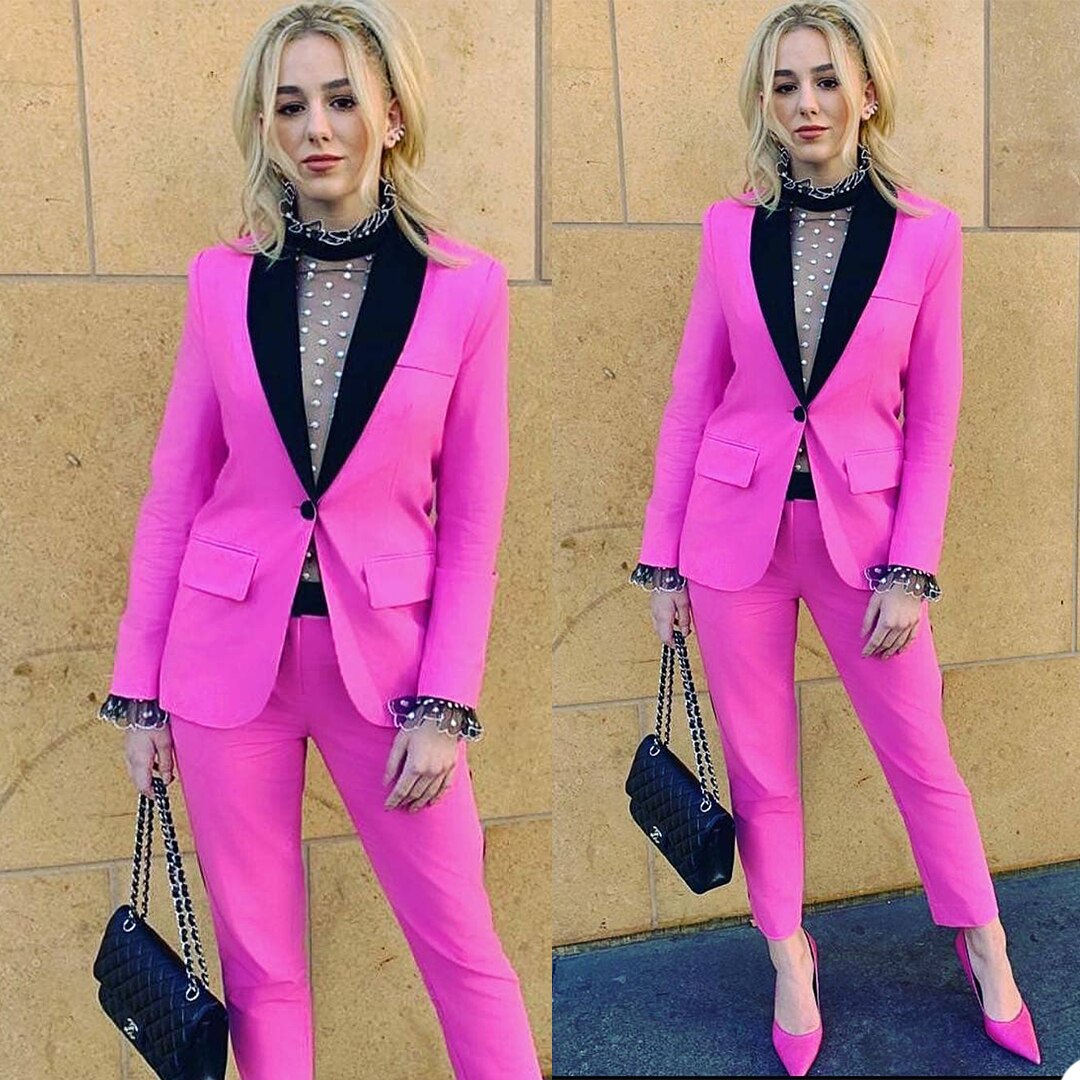 Trajes de pantalón para mujer, color rosa intenso, para boda, para madre de la novia, esmoquin formal para fiesta de noche, 2 piezas 