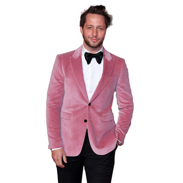 Hot Pink Vekvet Men Coat Jacker Winter Warm Groom Party Prom Tuxedos Jacket Business Wear Outfit One Suit