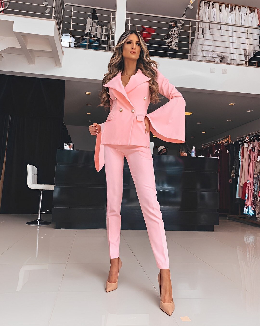 Trajes de pantalón rosa intenso para mujer, chaqueta de 2 piezas, cruzado, para boda, para fiesta en la alfombra roja. 