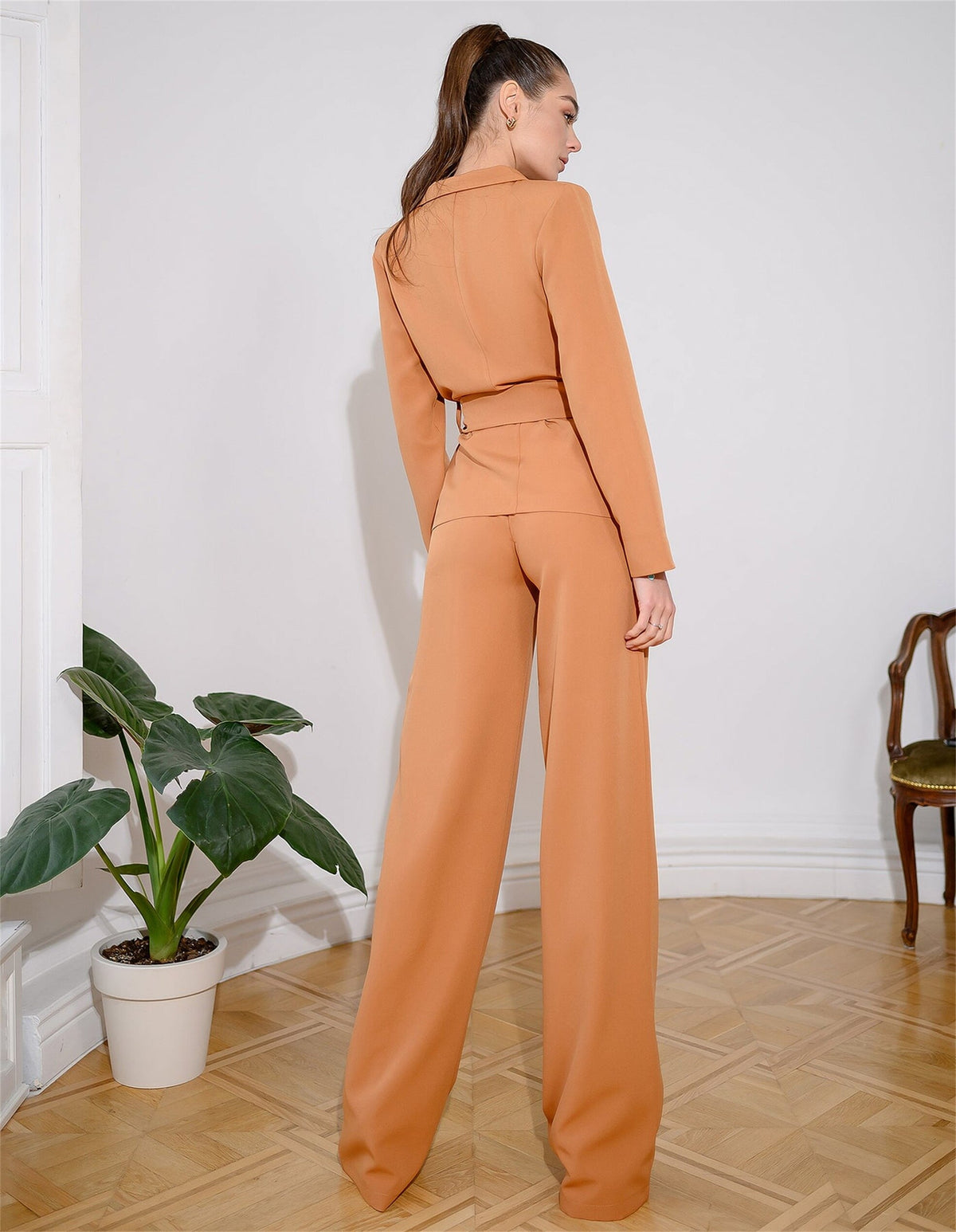 Trajes de pantalón para mujer, 2 piezas, corte entallado, para fiesta de graduación, noche, blazer, pantalón con cinturones 