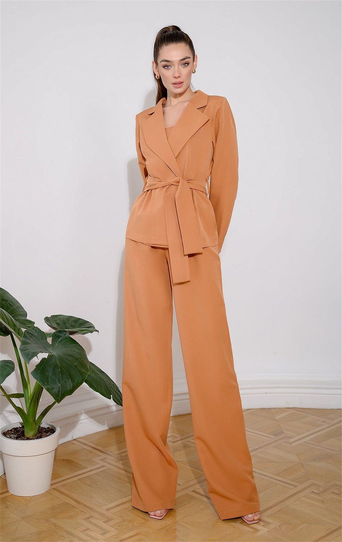 Trajes de pantalón para mujer, 2 piezas, corte entallado, para fiesta de graduación, noche, blazer, pantalón con cinturones 