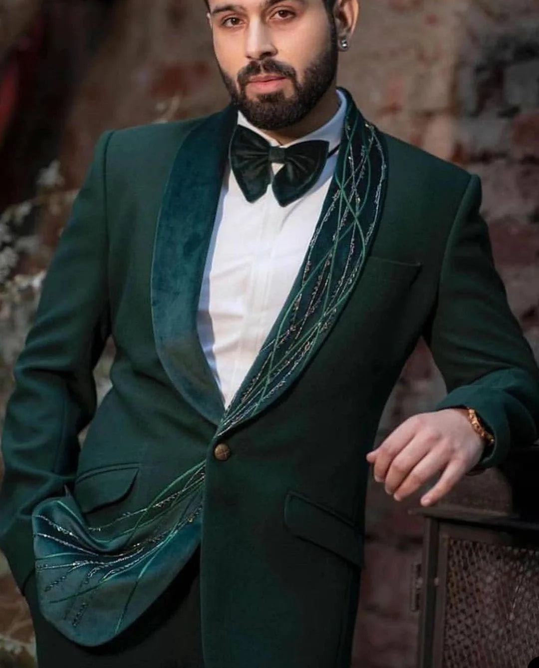 Green Sequins Groomsmen Shawl Lapel Groom Tuxedos One Button Men Suits Wedding/Prom/Dinner Best Man Blazer Jacket