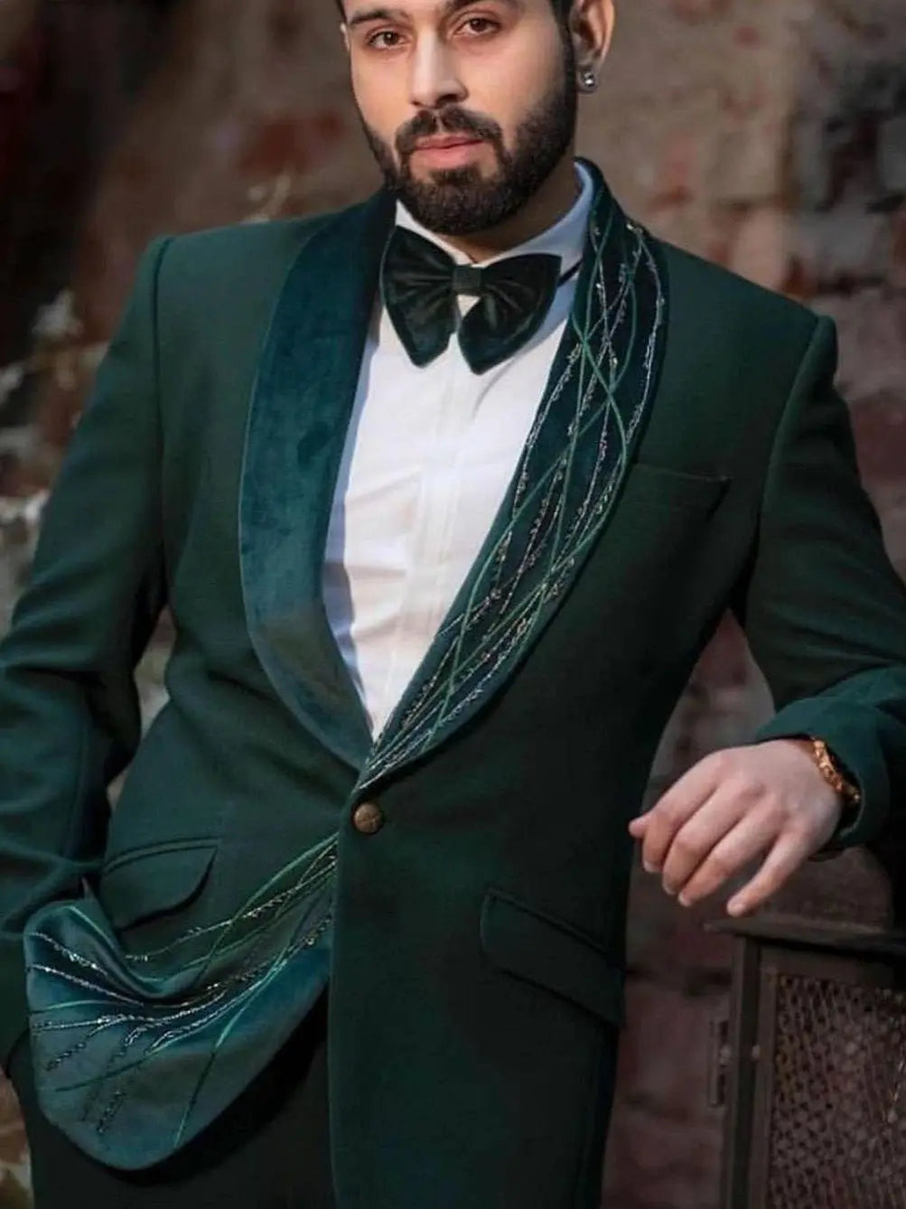 Green Sequins Groomsmen Shawl Lapel Groom Tuxedos One Button Men Suits Wedding/Prom/Dinner Best Man Blazer Jacket