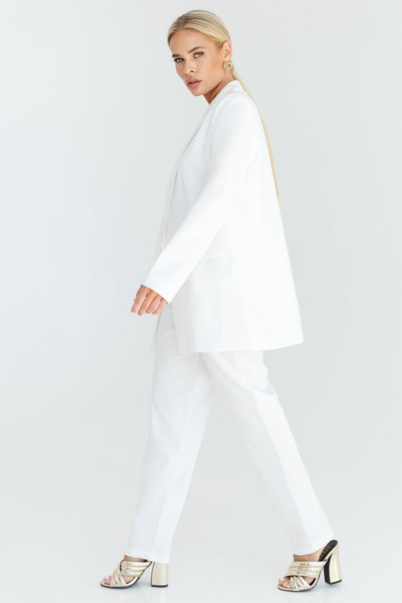 White Women Blazer One Button Mother of the Bride Suits Formal Outfits Evening Party Wedding Wide Leg Pants Suit 2 Pieces