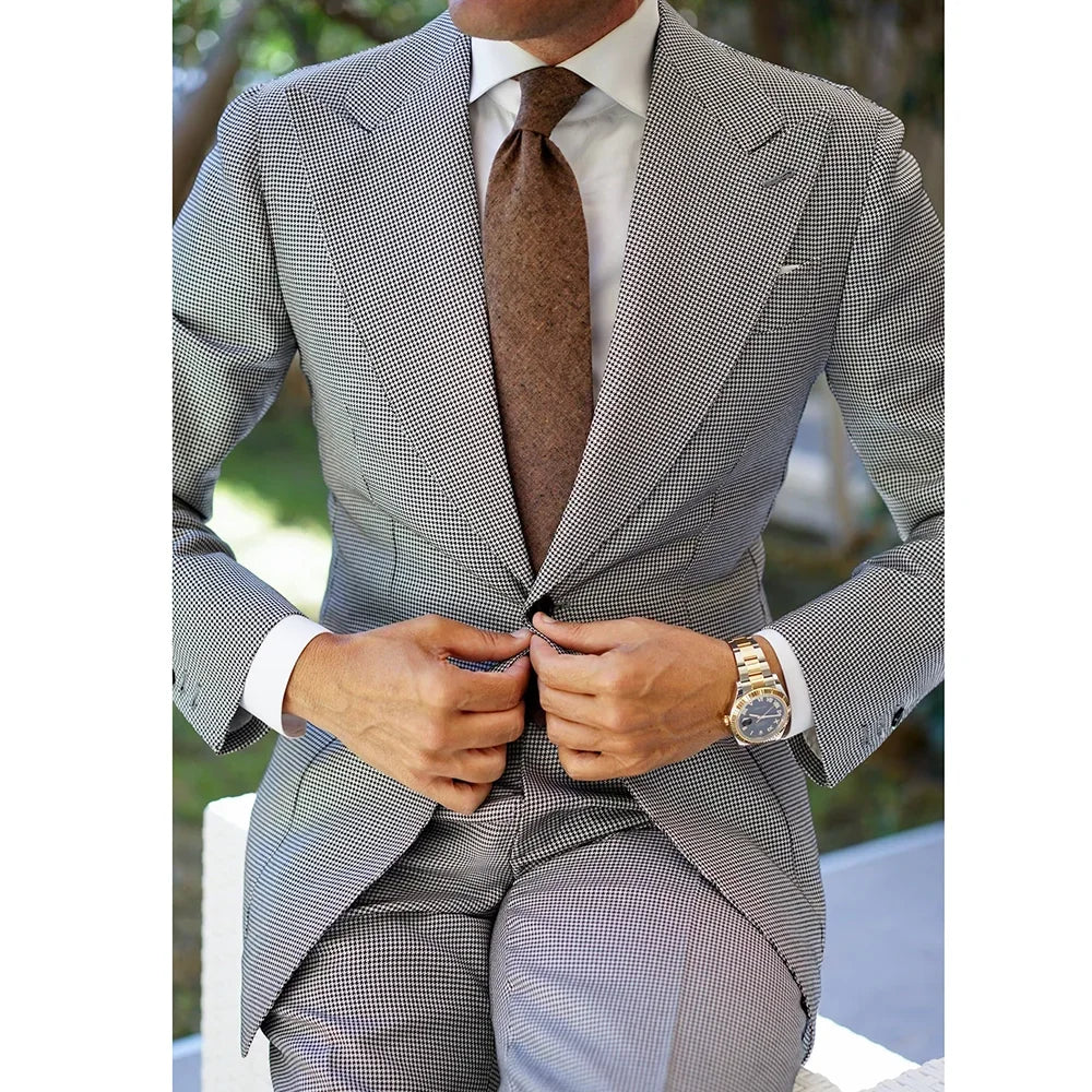 Trajes de pata de gallo para hombre, entallados, de moda, con solapa de pico, de un solo pecho, para negocios, informal, para boda, esmoquin de 2 piezas (blazer + pantalón)