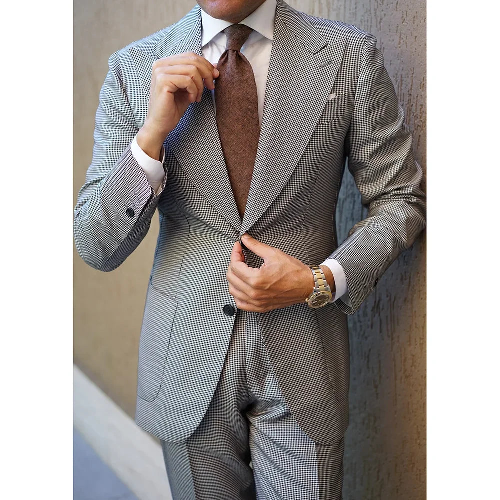 Trajes de pata de gallo para hombre, entallados, de moda, con solapa de pico, de un solo pecho, para negocios, informal, para boda, esmoquin de 2 piezas (blazer + pantalón)