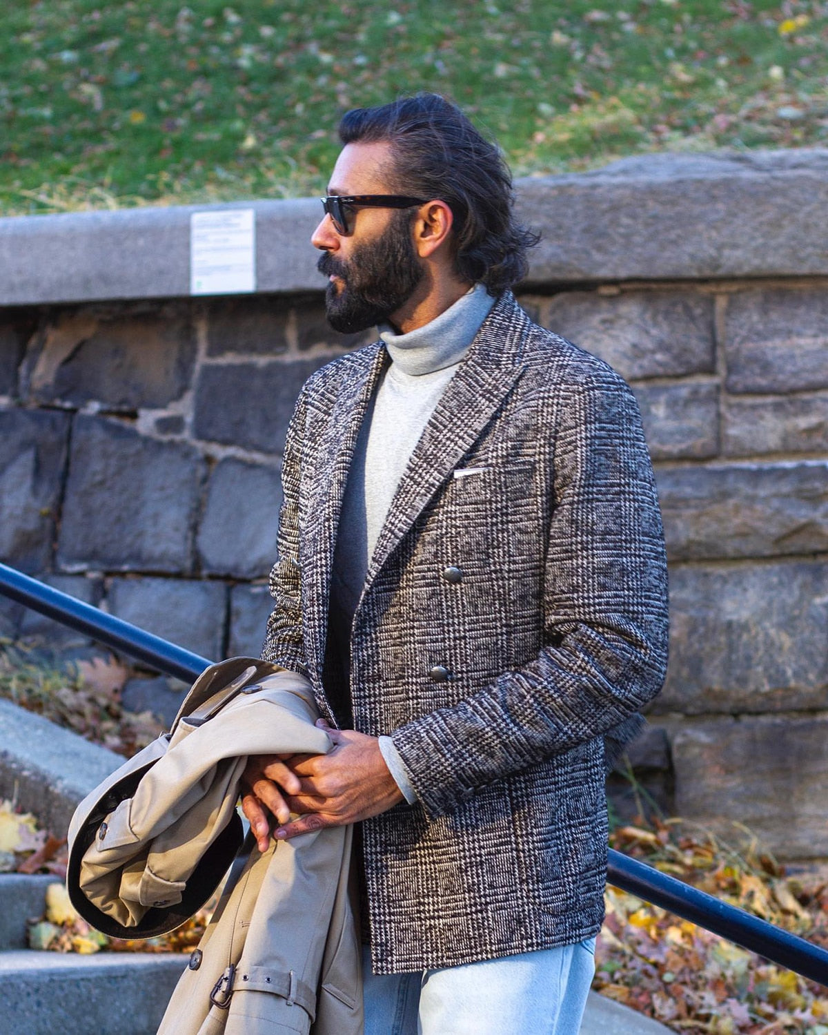 Traje de hombre de una pieza, blazer cruzado con solapa de pico, traje de negocios a cuadros a rayas para novio de boda, traje a medida para hombre