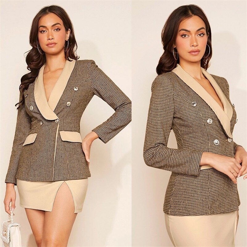 Ensemble costume pied-de-poule pour femme, blazer, robe 2 pièces, robe de bal courte, veste de bureau formelle, manteau, taille personnalisée 