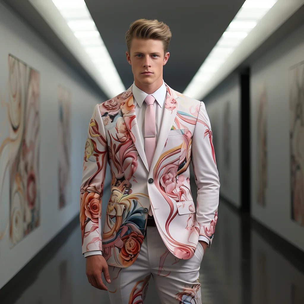 Exquisite Noble Rose Suit Men's 3d Digital Printing Suit Cos Party Stage Nightclub Shiny Cool Performance Suit