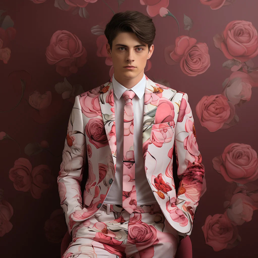 Exquisito traje de rosa noble para hombre, con impresión digital 3D, ideal para fiestas, escenarios, discotecas, actuaciones brillantes y geniales.