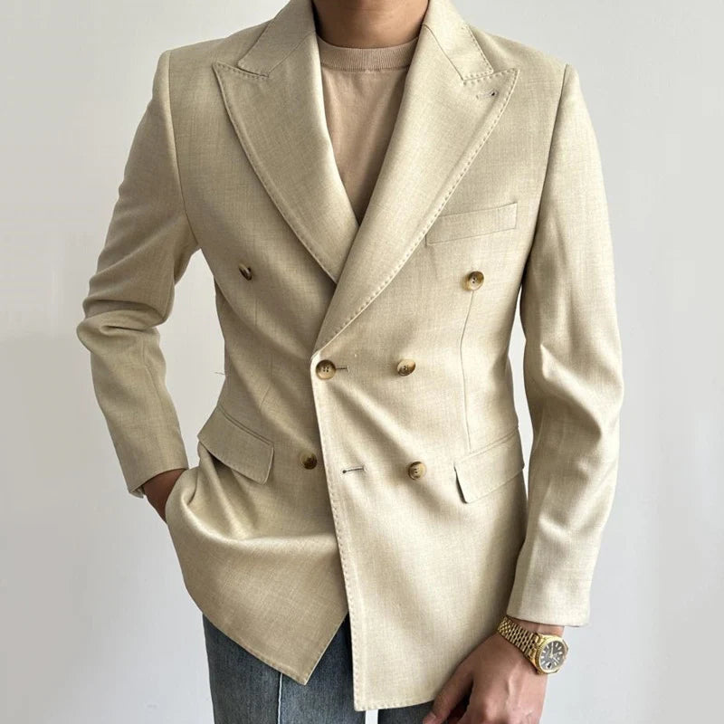 Double Breasted Suit For Men Gentleman Business Blazer Hombre Luxury Retro Long Sleeve Suit Dress Prom Blazers Men