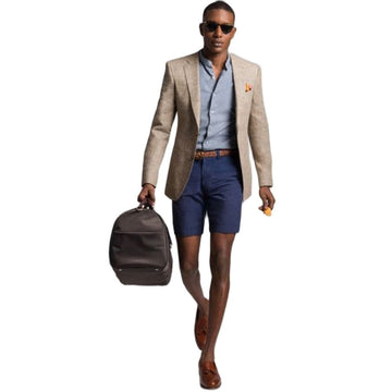 Italian Style Slim Fit Costume Summer Long Sleeve Button Up Men's Suits Bridegroom Wedding Blazer (Jacket + Short Pants)