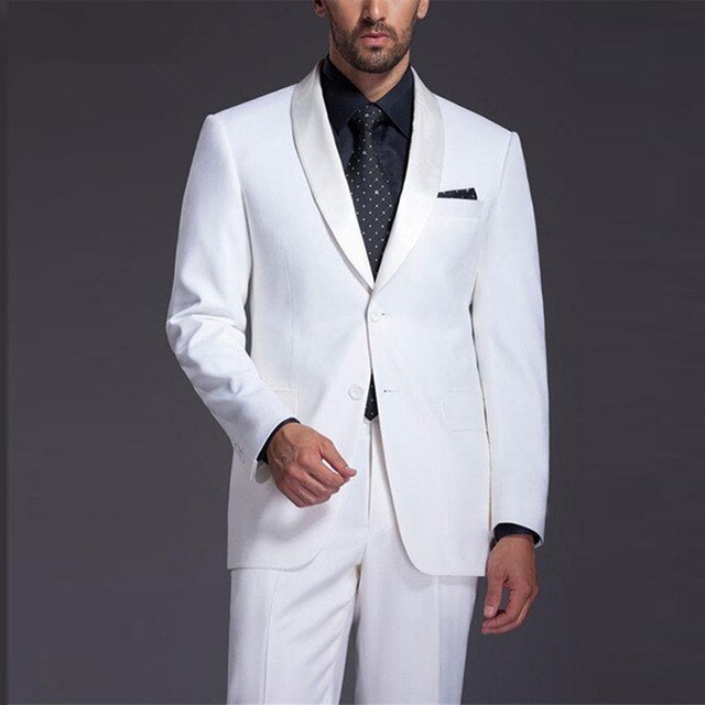 Italian Style White Wedding Men Suits Groom Tuxedos Tailored Made Men's Suits 2 Pieces (Jacket+Pant)