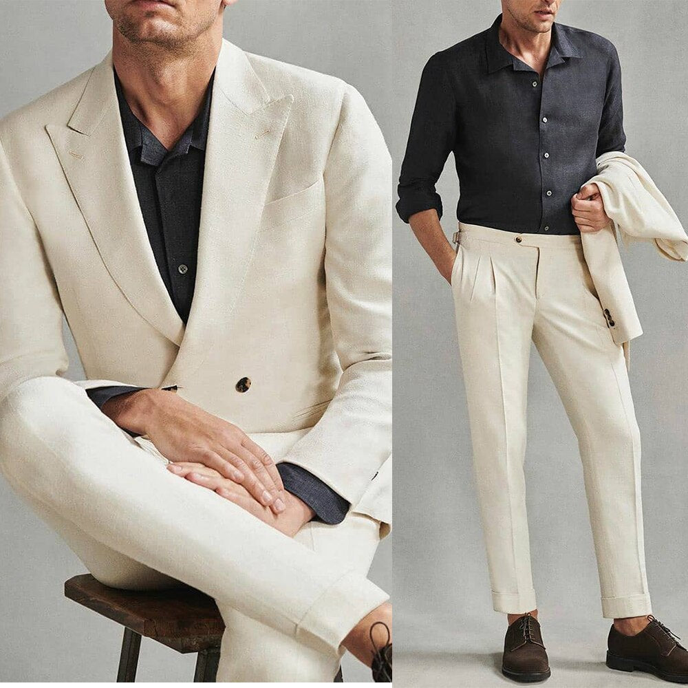 Traje de hombre color marfil, 2 piezas, elegante, para negocios, chaqueta, pantalón, botonadura sencilla, para boda, novio, ropa formal de trabajo, fiesta, informal, a medida 