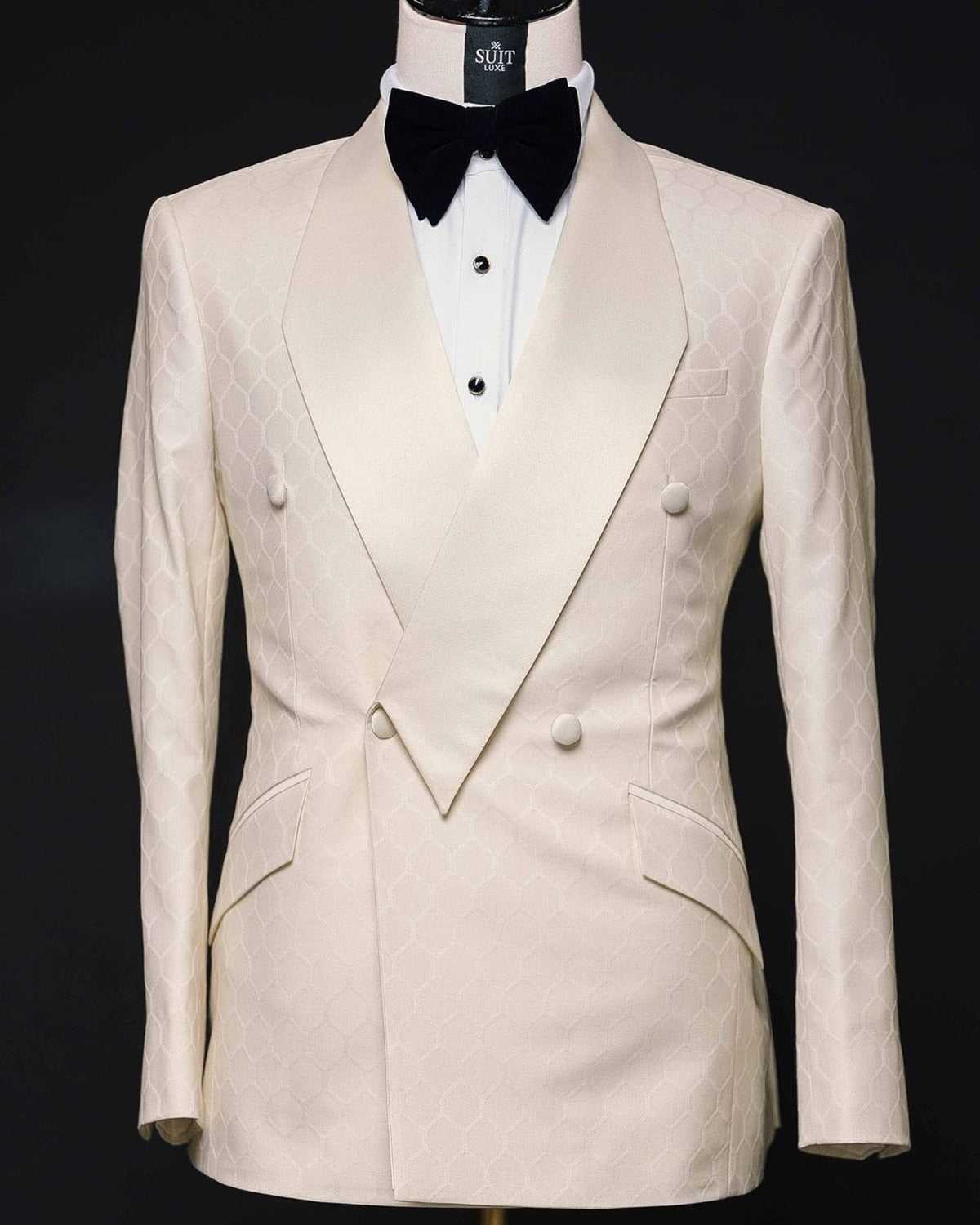 Costume homme ivoire 2 pièces jacquard blazer pantalon un bouton satin transparent revers affaires slim fit mariage marié costume homme 