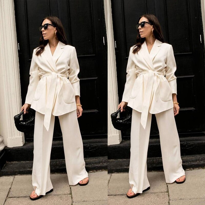 Trajes elegantes de Ivory Street para mujeres invitadas a bodas, con top corto, esmóquines formales de negocios, de dos piezas, para oficina, talla grande (chaqueta + pantalón). 