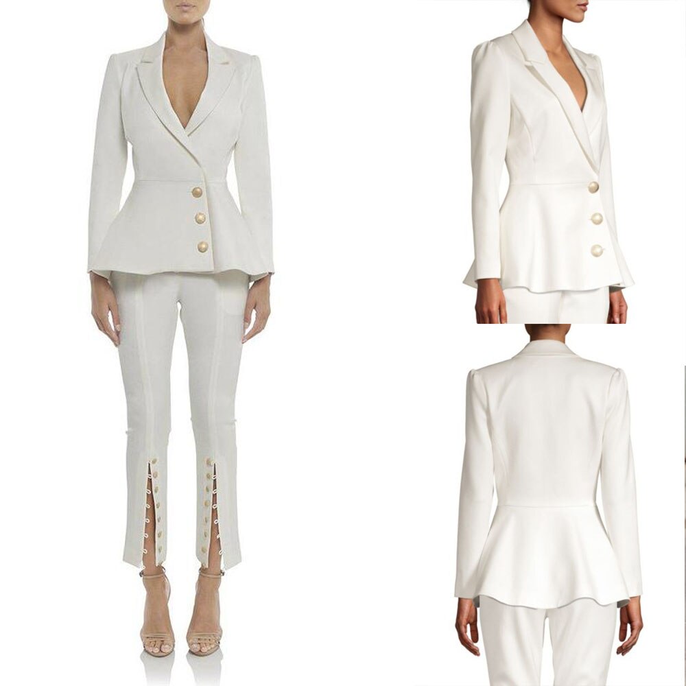 Ivory White Women Suits Customized Blazer Trousers Long Sleeve Jacket Loose Pants Coats 2 Pieces