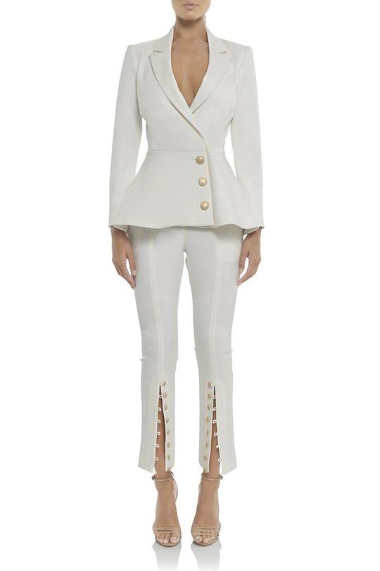 Ivory White Women Suits Customized Blazer Trousers Long Sleeve Jacket Loose Pants Coats 2 Pieces