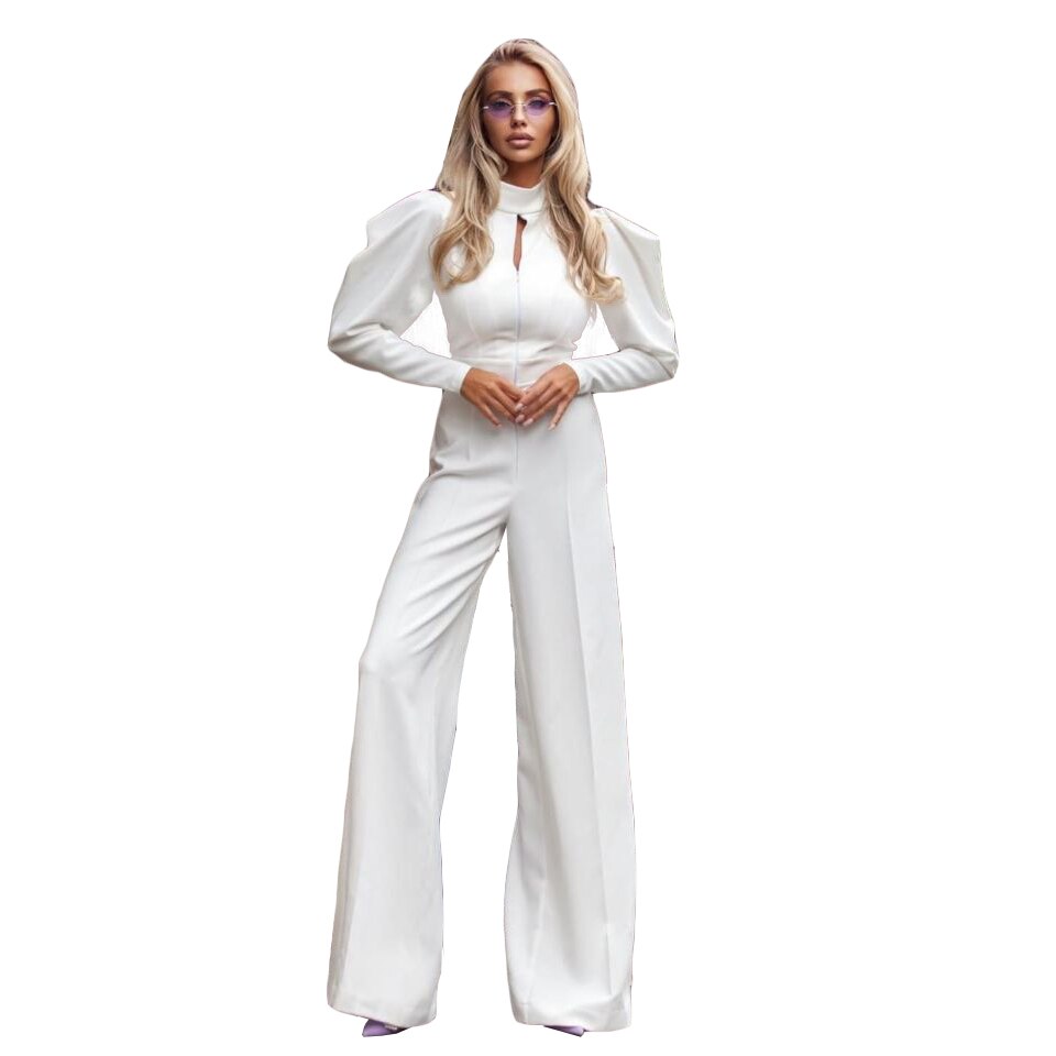 Combinaison blazer ivoire pour femme, tenue de soirée, de travail, coupe ample, pour les invités, les mariages, les bals de fin d'année, Ogstuff 