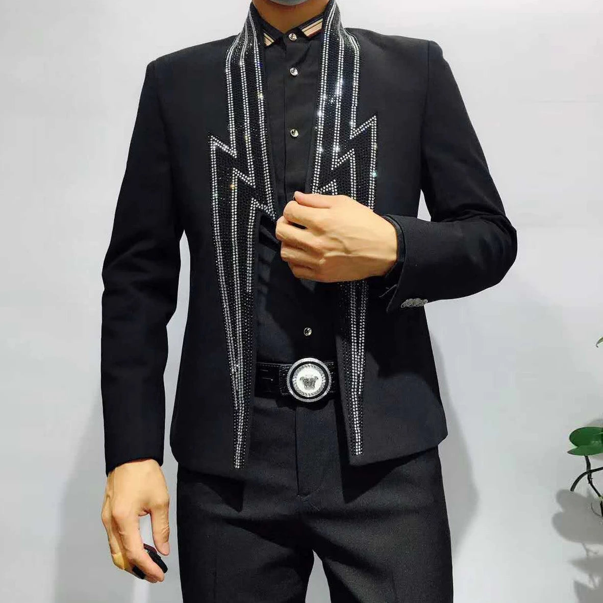 Veste Homme Industrie Lourde Luxe Banquet Veste Blazer Masculino Foudre Strass Veste Club Fête Blazer Hommes Costume de Scène