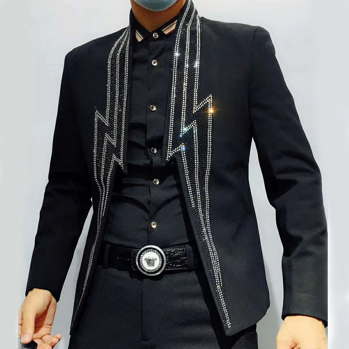 Veste Homme Industrie Lourde Luxe Banquet Veste Blazer Masculino Foudre Strass Veste Club Fête Blazer Hommes Costume de Scène