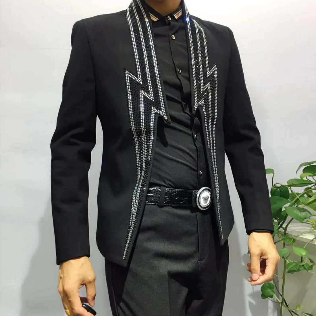 Jacket Men Heavy Industry Luxury Banquet Jacket Blazer Lightning Rhinestone Jacket Club Party Blazer Men Stage Suit