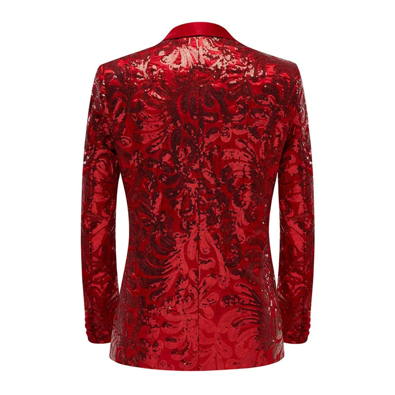 (Chaqueta + pantalón) Traje de lentejuelas para hombre, rojo, lujoso, para boda, baile, fiesta, escenario, actuación, blazer, pantalón 