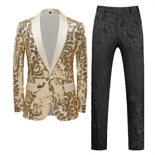 (Chaqueta + pantalón) Traje de lentejuelas para hombre, rojo, lujoso, para boda, baile, fiesta, escenario, actuación, blazer, pantalón 