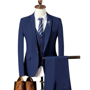 (Jacket+Pant+Vest) New Men Suits Business Slim 3 pcs Sets Wedding Groom Texudo Single-breasted Casual Male Suit Blazers