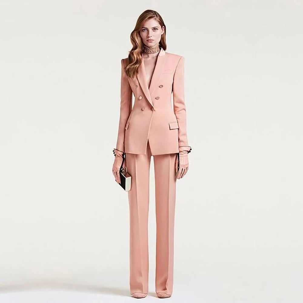 Jacket+Pants Women's Business Suit Female Office Uniform Ladies Formal Trouser Suit Double Breasted Women's Tuxedo Custom