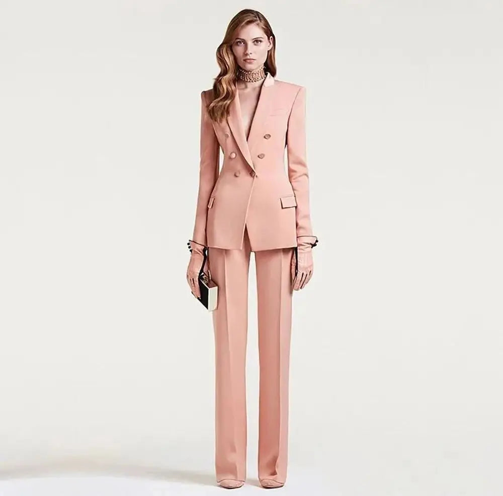 Jacket+Pants Women's Business Suit Female Office Uniform Ladies Formal Trouser Suit Double Breasted Women's Tuxedo Custom