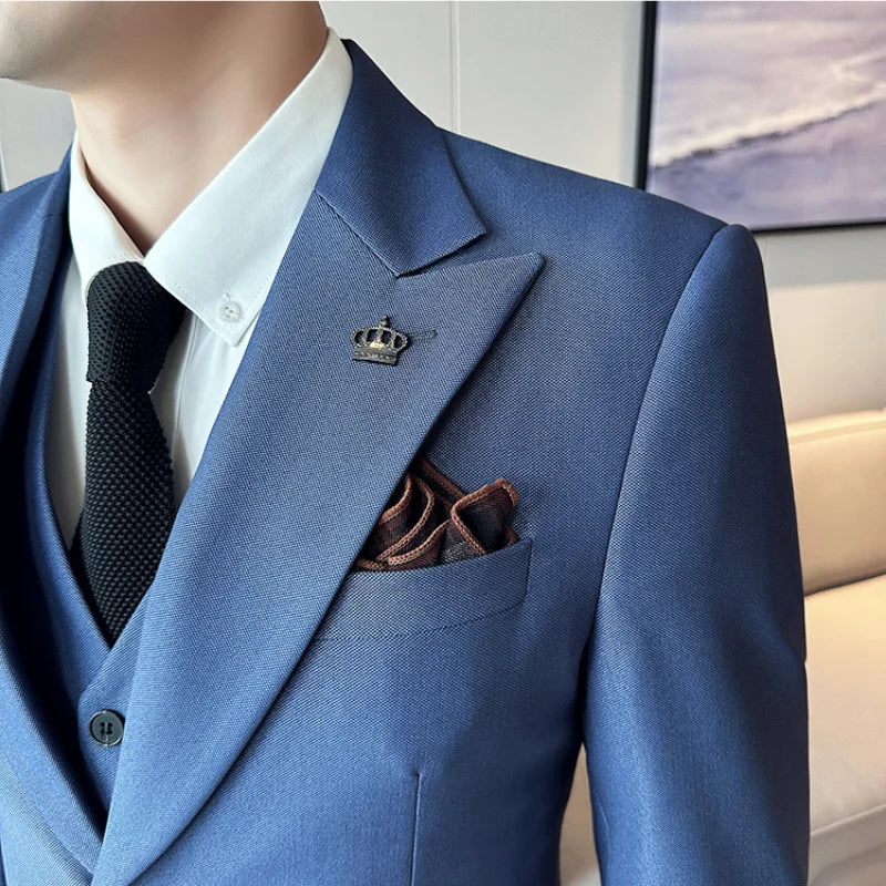 (Chaqueta + chaleco + pantalones) Traje de lujo de primavera para hombre, traje formal para novio, esmoquin de boda, traje ajustado para fiesta de trabajo, 3 piezas