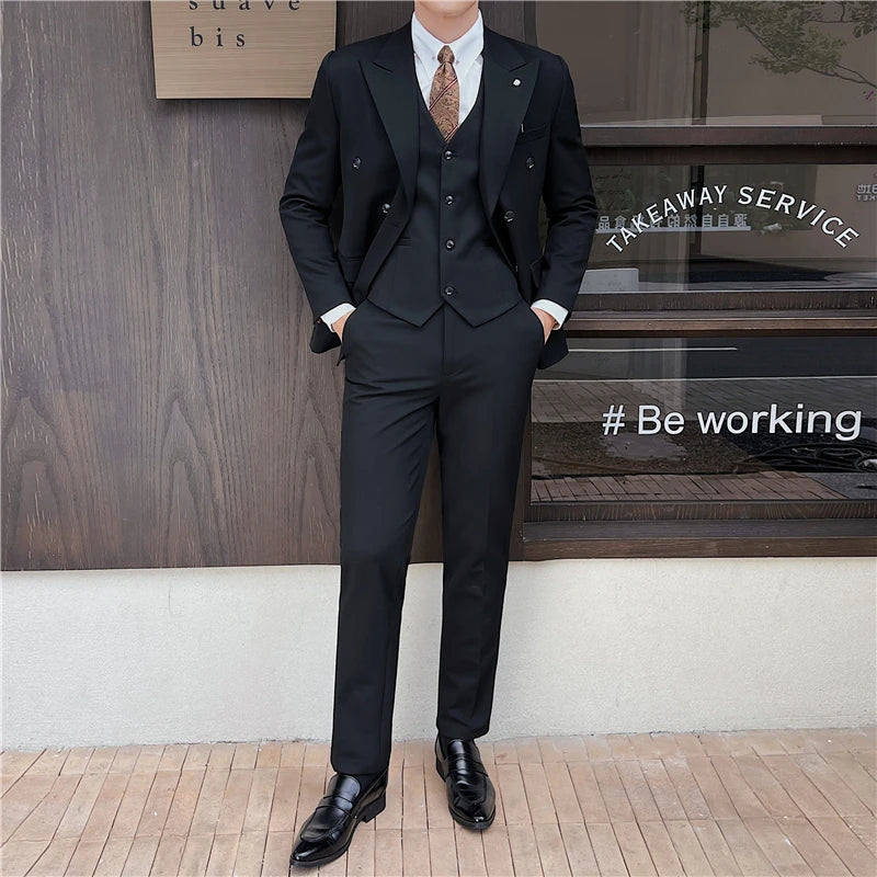 (Jacket+Vest+Pants) Design Men Suits Business Costume Homme Wedding Dress Groom Tuxedo Slim Fit Prom Double Breasted Blazers