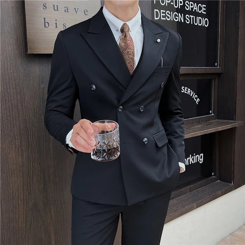 (Jacket+Vest+Pants) Design Men Suits Business Costume Homme Wedding Dress Groom Tuxedo Slim Fit Prom Double Breasted Blazers